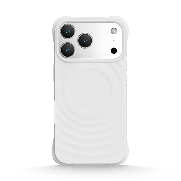 Funda de silicona líquida para iPhone con diseño ondulado en color blanco perla 