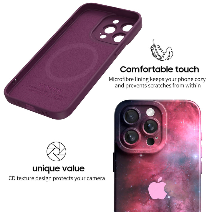 Estuche protector resistente a impactos para iPhone con diseño de nebulosa azul y roja