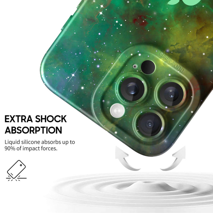 Estuche protector resistente a impactos para iPhone con diseño de nebulosa azul y roja