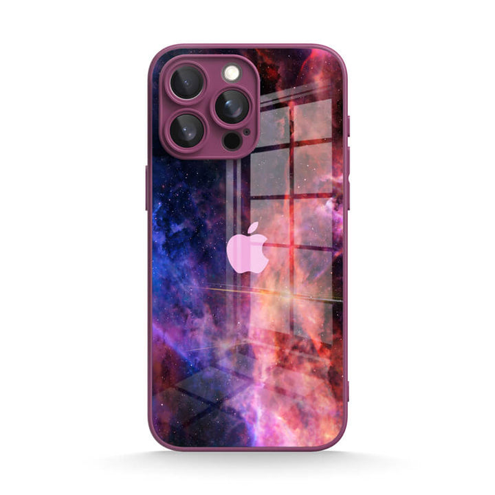 Estuche protector resistente a impactos para iPhone con diseño de nebulosa azul y roja