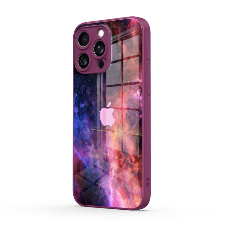 Estuche protector resistente a impactos para iPhone con diseño de nebulosa azul y roja