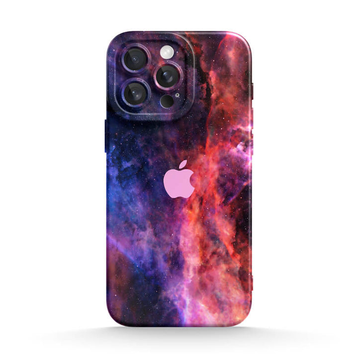 Estuche protector resistente a impactos para iPhone con diseño de nebulosa azul y roja