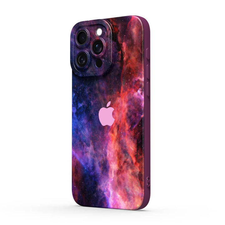 Estuche protector resistente a impactos para iPhone con diseño de nebulosa azul y roja