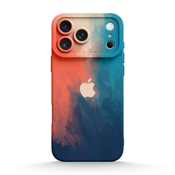Funda protectora resistente a impactos para iPhone de color azul y naranja