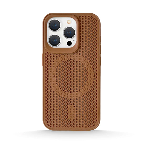 Funda de silicona líquida para iPhone con diseño ondulado en color marrón ámbar 